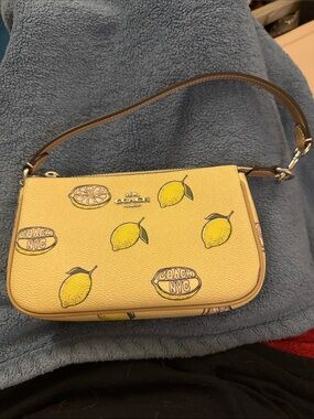 Coach Lemon Print Leather Shoulder Bag/Wristlet in Yellow